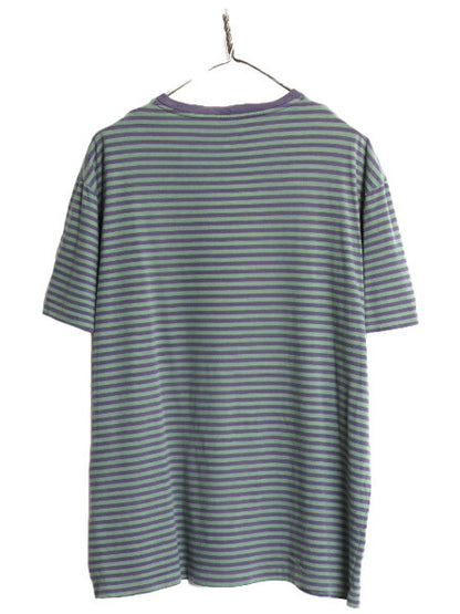 ポロ ラルフローレン ボーダー 半袖 Tシャツ メンズ L /  ボーダーT コットン ワンポイント 2トーン シングルステッチ クルーネック 紫 緑