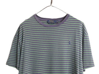 ポロ ラルフローレン ボーダー 半袖 Tシャツ メンズ L /  ボーダーT コットン ワンポイント 2トーン シングルステッチ クルーネック 紫 緑
