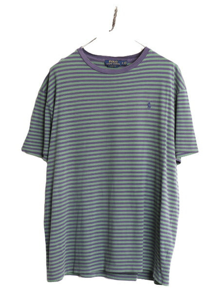 ポロ ラルフローレン ボーダー 半袖 Tシャツ メンズ L /  ボーダーT コットン ワンポイント 2トーン シングルステッチ クルーネック 紫 緑