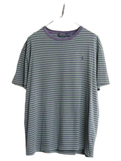 ポロ ラルフローレン ボーダー 半袖 Tシャツ メンズ L /  ボーダーT コットン ワンポイント 2トーン シングルステッチ クルーネック 紫 緑