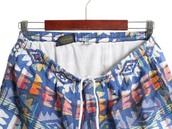 80s USA製 TRYLON 総柄 コットン ショートパンツ メンズ L / サーフ スイム ショーツ 海パン 水陸両用 短パン インナー付き マルチカラー