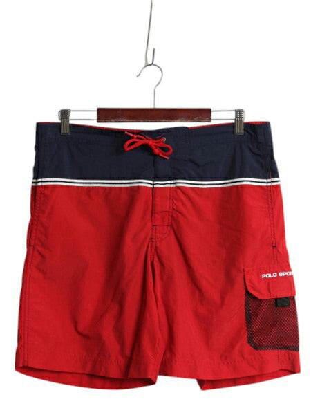 90s ポロスポーツ ラルフローレン ナイロン ショートパンツ メンズ S 古着 オールド スイム ショーツ 水陸両用 インナー付き 短パン 海パン