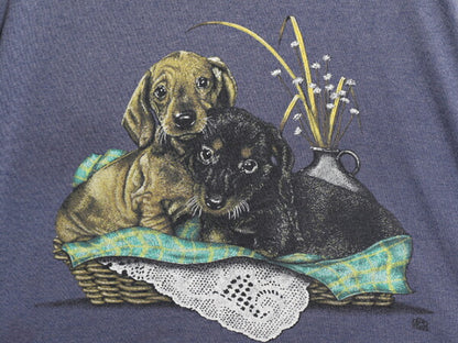 80s USA製 ドッグ アート イラスト プリント Tシャツ メンズ XL 古着 80年代 ヴィンテージ 犬 アニマル シングルステッチ 大きいサイズ 紺