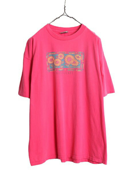 90s ひまわり アート イラスト プリント Tシャツ メンズ XL / 90年代 オールド 大きいサイズ フラワー シングルステッチ ヘビーウェイト 花