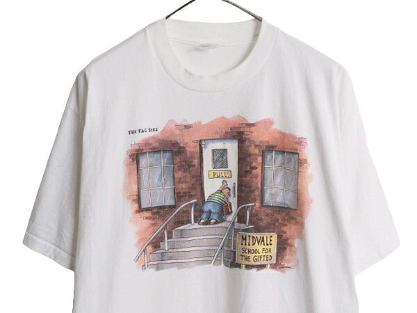 90s USA製 ジョーク キャラクター イラスト プリント 半袖 Tシャツ メンズ XL 90年代 オールド アート シングルステッチ ヘビーウェイト 白