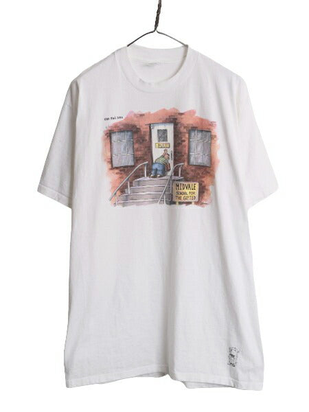 90s USA製 ジョーク キャラクター イラスト プリント 半袖 Tシャツ メンズ XL 90年代 オールド アート シングルステッチ ヘビーウェイト 白