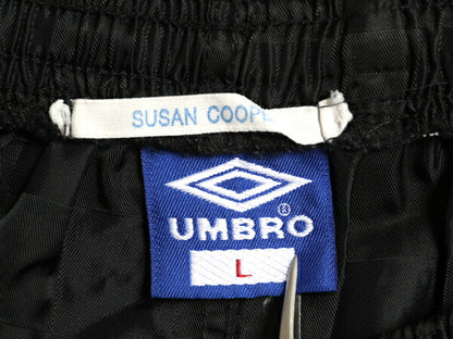 90s USA製 アンブロ ナイロン ショートパンツ メンズ L 古着 オールド チェック ショーツ スポーツ トレーニング ワンポイント 黒 サッカー