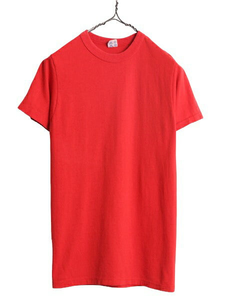80s USA製 チャンピオン 無地 半袖 Tシャツ メンズ S 小さめ / 古着 80年代 ヴィンテージ Champion 完全 目無し シングルステッチ 無地T 赤
