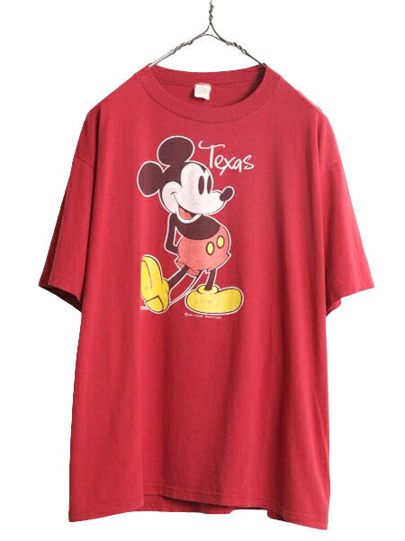 70s 80s USA製 ディズニー オフィシャル ミッキー プリント 半袖 Tシャツ メンズ レディース L / 70年代 80年代 ヴィンテージ キャラクター