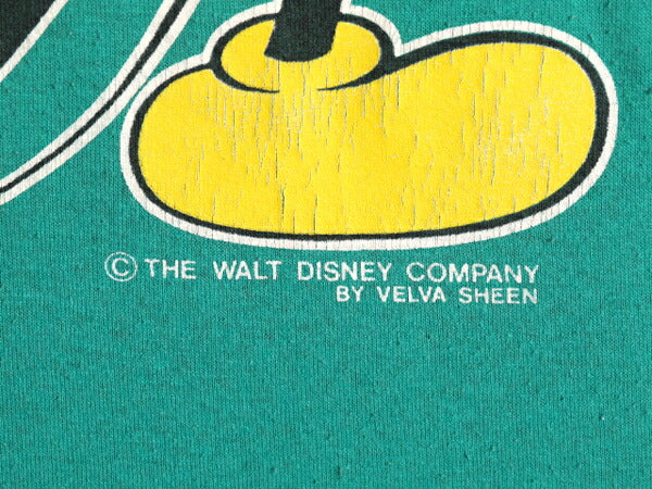 80s ディズニー オフィシャル ミッキー プリント Tシャツ メンズ レディース M 程/ 80年代 ヴィンテージ キャラクター シングルステッチ 緑