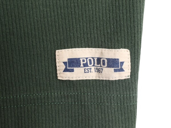 90s USA製 ポロ ラルフローレン Vネック リブ編み 半袖 Tシャツ メンズ M 古着 90年代 オールド コットン ワンポイント ヘビーウェイト 緑