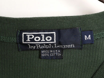 90s USA製 ポロ ラルフローレン Vネック リブ編み 半袖 Tシャツ メンズ M 古着 90年代 オールド コットン ワンポイント ヘビーウェイト 緑