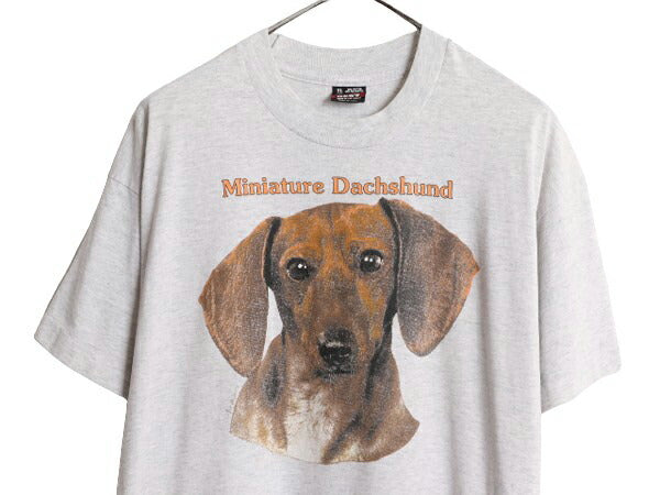 90s USA製 ドッグ アート イラスト プリント Tシャツ メンズ レディース XL / 90年代 オールド 犬 アニマル シングルステッチ 大きいサイズ