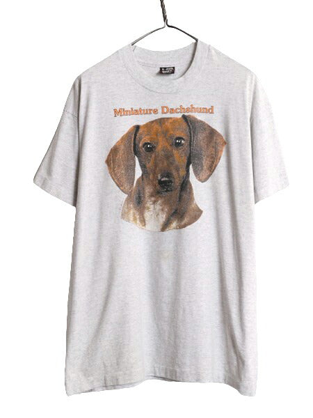 90s USA製 ドッグ アート イラスト プリント Tシャツ メンズ レディース XL / 90年代 オールド 犬 アニマル シングルステッチ 大きいサイズ