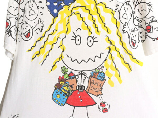 90s FREEZE キャラクター プリント 半袖 Tシャツ メンズ L / 90年代 オールド 当時物 イラスト グラフィック シングルステッチ メッセージ