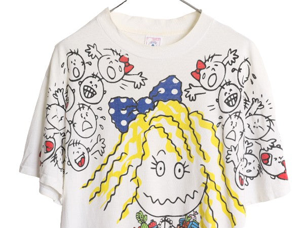 90s FREEZE キャラクター プリント 半袖 Tシャツ メンズ L / 90年代 オールド 当時物 イラスト グラフィック シングルステッチ メッセージ