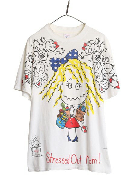 90s FREEZE キャラクター プリント 半袖 Tシャツ メンズ L / 90年代 オールド 当時物 イラスト グラフィック シングルステッチ メッセージ