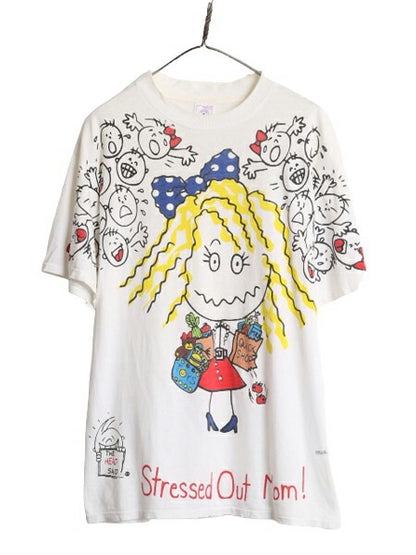 90s FREEZE キャラクター プリント 半袖 Tシャツ メンズ L / 90年代 オールド 当時物 イラスト グラフィック シングルステッチ メッセージ