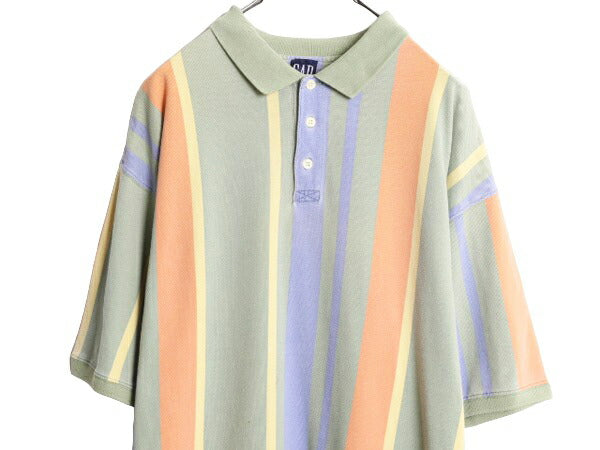 90s OLD GAP ストライプ 鹿の子 半袖 ポロシャツ メンズ XL / オールド ギャップ 半袖シャツ コットン 旧タグ 大きいサイズ マルチカラー