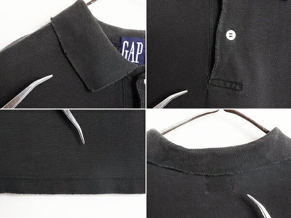 90s OLD GAP 鹿の子 半袖 ポロシャツ メンズ M 古着 90年代 オールド ギャップ 無地 半袖シャツ 旧タグ カノコ ソリッド コットン ブラック