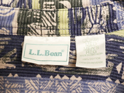 90s エルエルビーン 総柄 ピケ 半袖 ポロシャツ メンズ M 古着 90年代 オールド アウトドア LLBEAN 半袖シャツ ボックス アロハ ハワイアン