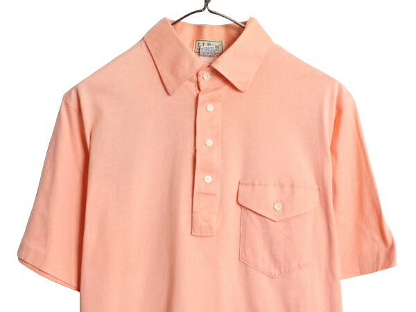 80s USA製 エルエルビーン ポケット付き 半袖 ポロシャツ メンズ L 80年代 LLBEAN ヴィンテージ アウトドア ストレッチ 無地 スムース 素材