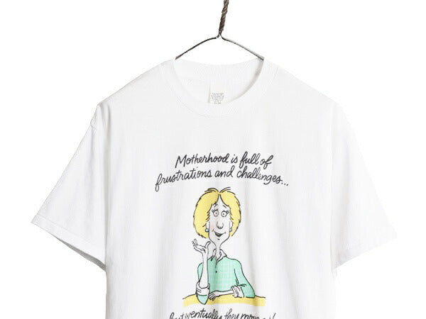 80s ジョーク キャラクター イラスト プリント Tシャツ メンズ XL 古着 80年代 ヴィンテージ メッセージ アート シングルステッチ ホワイト