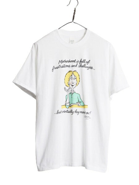 80s ジョーク キャラクター イラスト プリント Tシャツ メンズ XL 古着 80年代 ヴィンテージ メッセージ アート シングルステッチ ホワイト