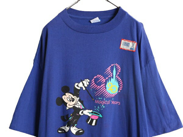 デッドストック 90s USA製 ディズニー オフィシャル ミッキー プリント 半袖 Tシャツ メンズ XL 程/ 新品 90年代 オールド キャラクター 青