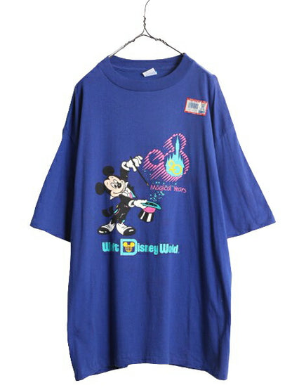 デッドストック 90s USA製 ディズニー オフィシャル ミッキー プリント 半袖 Tシャツ メンズ XL 程/ 新品 90年代 オールド キャラクター 青