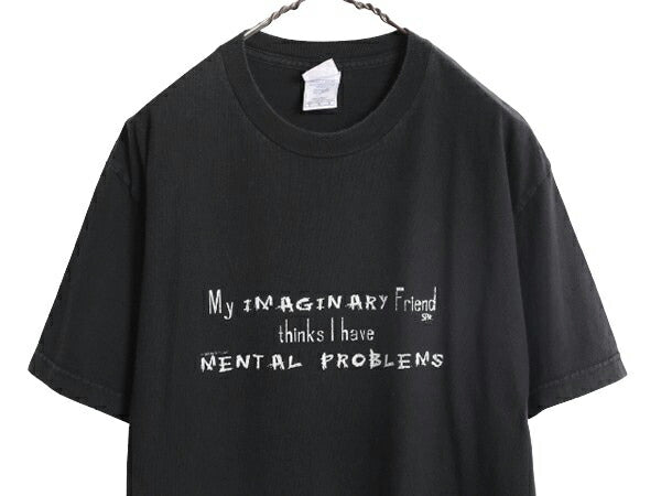 00s ジョーク メッセージ プリント 半袖 Tシャツ メンズ L / 00年代 オールド グラフィック ヘビーウェイト コットン ブラック カットソー