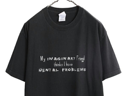 00s ジョーク メッセージ プリント 半袖 Tシャツ メンズ L / 00年代 オールド グラフィック ヘビーウェイト コットン ブラック カットソー