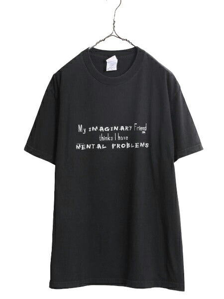 00s ジョーク メッセージ プリント 半袖 Tシャツ メンズ L / 00年代 オールド グラフィック ヘビーウェイト コットン ブラック カットソー