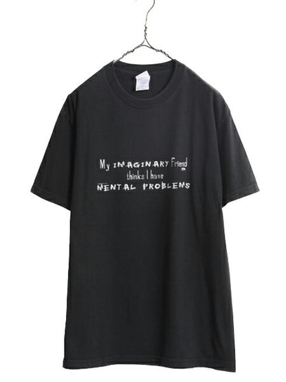 00s ジョーク メッセージ プリント 半袖 Tシャツ メンズ L / 00年代 オールド グラフィック ヘビーウェイト コットン ブラック カットソー