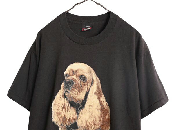 90s USA製 ドッグ アート イラスト プリント Tシャツ メンズ レディース L 90年代 オールド 犬 アニマル グラフィック シングルステッチ 黒