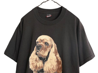 90s USA製 ドッグ アート イラスト プリント Tシャツ メンズ レディース L 90年代 オールド 犬 アニマル グラフィック シングルステッチ 黒