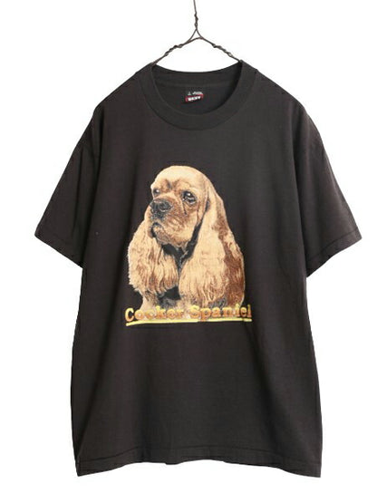 90s USA製 ドッグ アート イラスト プリント Tシャツ メンズ レディース L 90年代 オールド 犬 アニマル グラフィック シングルステッチ 黒