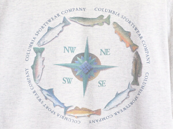 90s USA製 コロンビア フィッシュ イラスト 両面 プリント Tシャツ メンズ XL / 90年代 オールド Columbia アウトドア シングルステッチ 魚