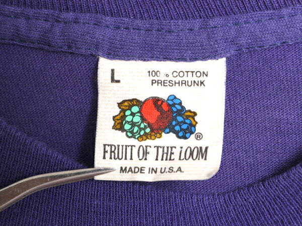 80s USA製 フルーツオブザルーム ポケット付き 無地 半袖 Tシャツ メンズ L 小さめ M 程/ ヴィンテージ ポケT シングルステッチ 耳付き 紫