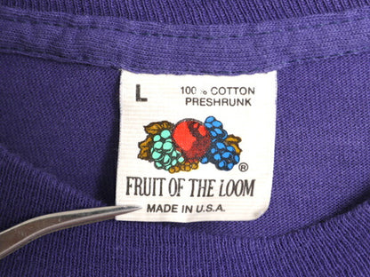 80s USA製 フルーツオブザルーム ポケット付き 無地 半袖 Tシャツ メンズ L 小さめ M 程/ ヴィンテージ ポケT シングルステッチ 耳付き 紫