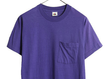 80s USA製 フルーツオブザルーム ポケット付き 無地 半袖 Tシャツ メンズ L 小さめ M 程/ ヴィンテージ ポケT シングルステッチ 耳付き 紫