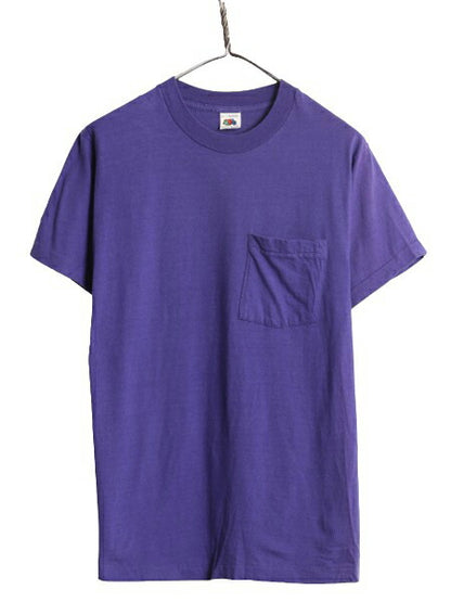 80s USA製 フルーツオブザルーム ポケット付き 無地 半袖 Tシャツ メンズ L 小さめ M 程/ ヴィンテージ ポケT シングルステッチ 耳付き 紫