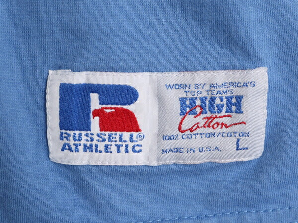90s USA製 ラッセル 半袖 Tシャツ メンズ L / 古着 90年代 オールド RUSSELL 二重リブ ヘビーウェイト コットン ワンポイント クルーネック