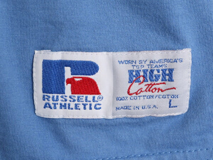 90s USA製 ラッセル 半袖 Tシャツ メンズ L / 古着 90年代 オールド RUSSELL 二重リブ ヘビーウェイト コットン ワンポイント クルーネック
