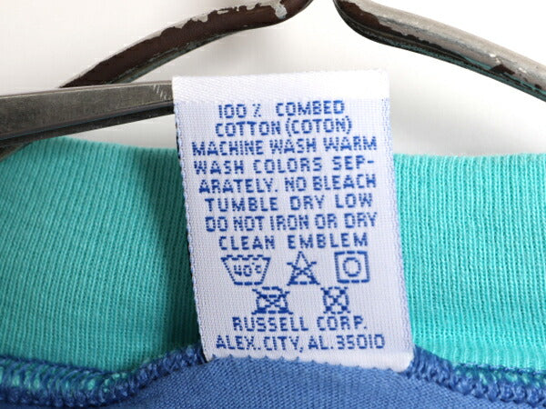 90s USA製 ラッセル 半袖 Tシャツ メンズ L / 古着 90年代 オールド RUSSELL 二重リブ ヘビーウェイト コットン ワンポイント クルーネック