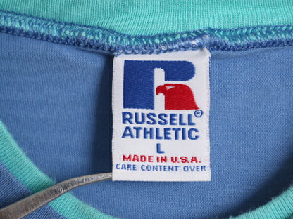 90s USA製 ラッセル 半袖 Tシャツ メンズ L / 古着 90年代 オールド RUSSELL 二重リブ ヘビーウェイト コットン ワンポイント クルーネック