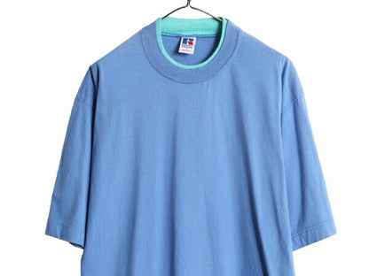 90s USA製 ラッセル 半袖 Tシャツ メンズ L / 古着 90年代 オールド RUSSELL 二重リブ ヘビーウェイト コットン ワンポイント クルーネック