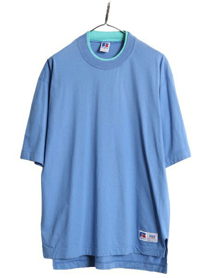 90s USA製 ラッセル 半袖 Tシャツ メンズ L / 古着 90年代 オールド RUSSELL 二重リブ ヘビーウェイト コットン ワンポイント クルーネック