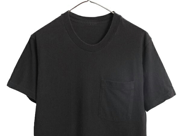 80s ポケット付き 無地 半袖 Tシャツ メンズ M 程 古着 80年代 ヴィンテージ ポケT 無地T シングルステッチ 耳付き クルーネック ブラック