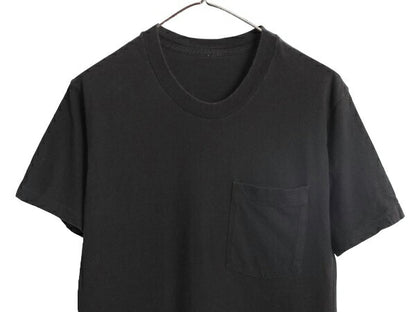 80s ポケット付き 無地 半袖 Tシャツ メンズ M 程 古着 80年代 ヴィンテージ ポケT 無地T シングルステッチ 耳付き クルーネック ブラック